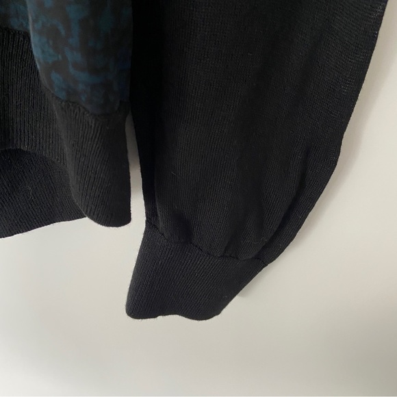 H & M BLACK/TEAL MIXED MEDIA TOP/LIGHT SWEATER, MEDIUM - Picture 6 of 9